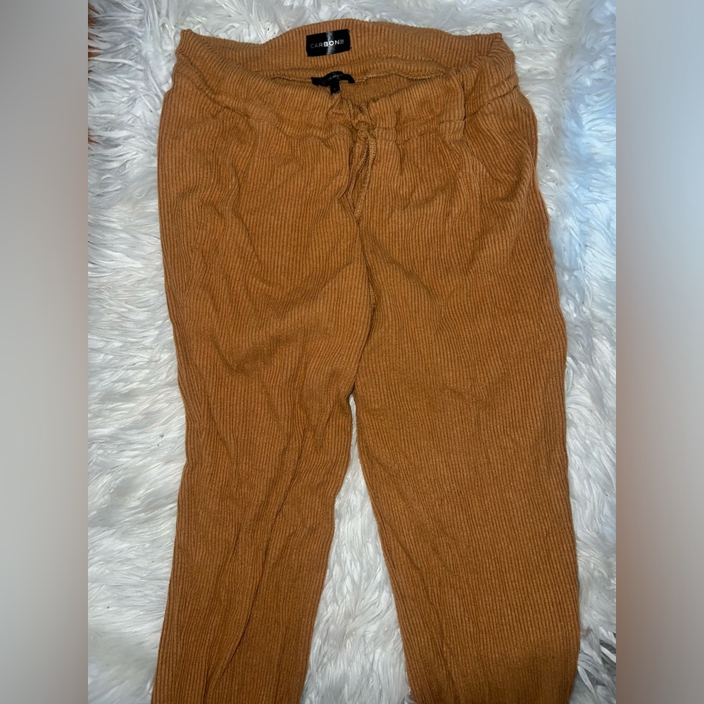 carbon38 "brushed ribbed slim jogger" - L - brown